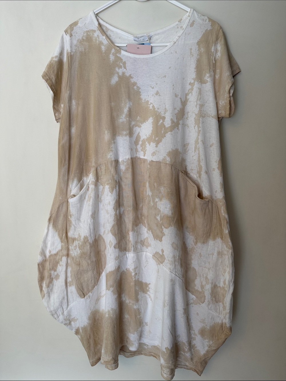 Liabella Italian Linen Cotton Dress S Neutral Beige White Tie Dye Cocoon - Picture 11 of 11